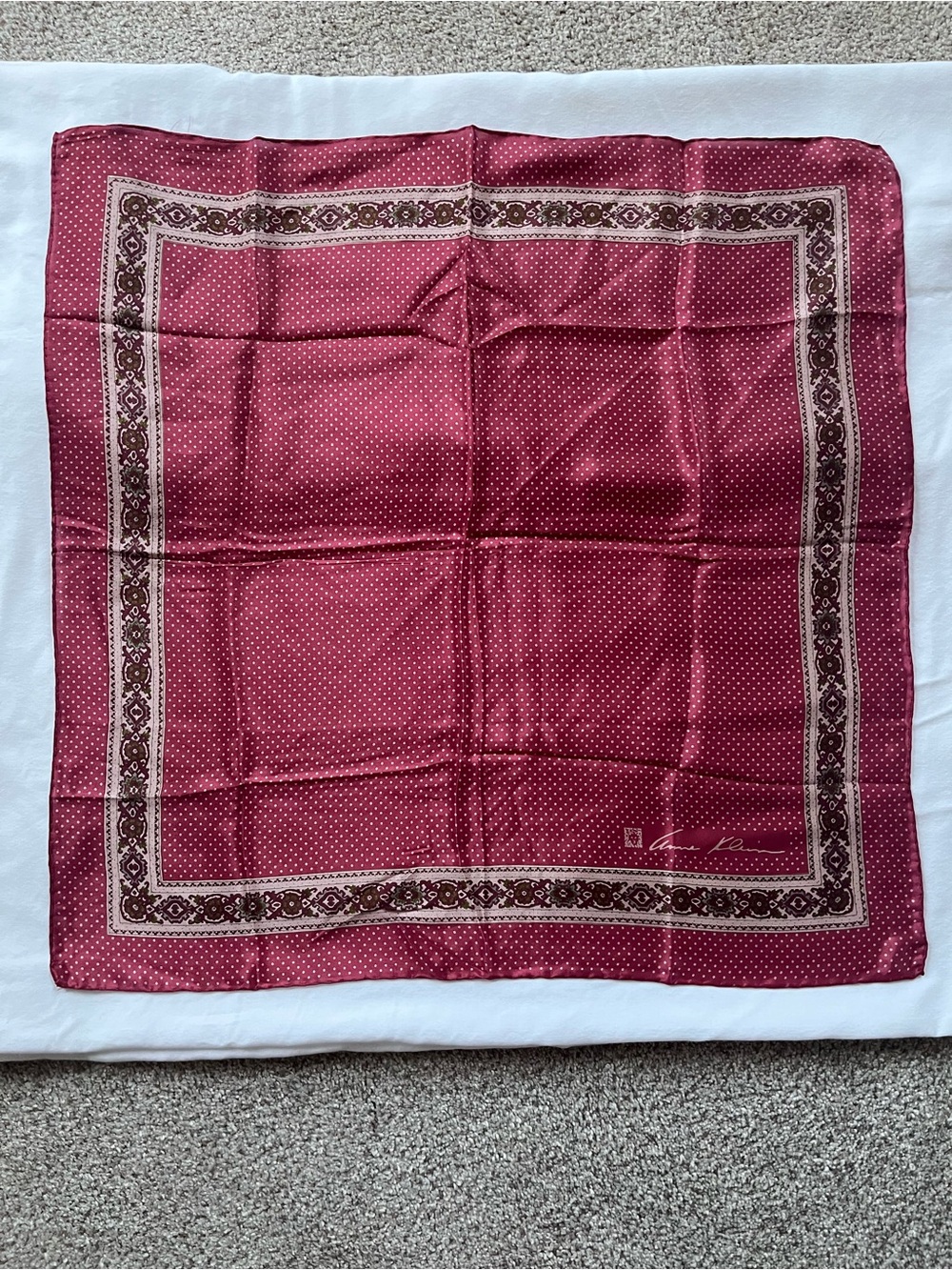 Wine Red Polka Dot Border Square Scarf
